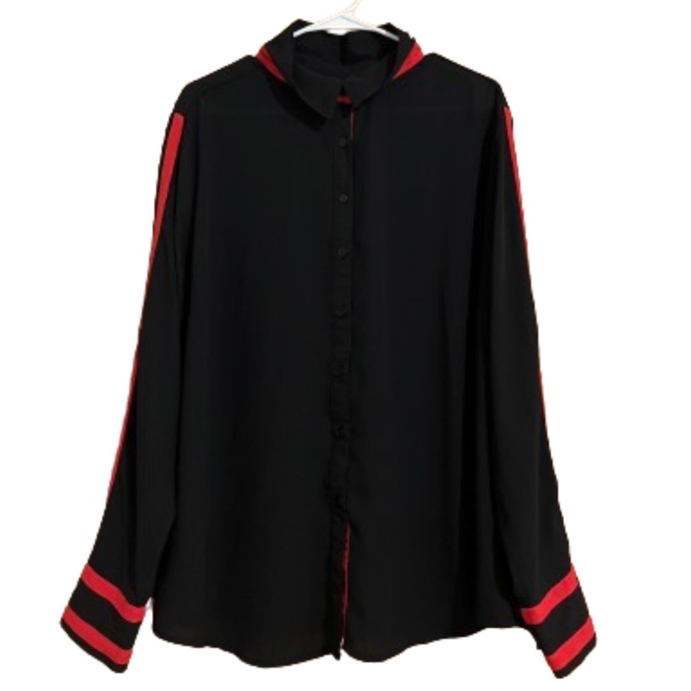 NY & Company Women’s Black with Red Trim Casual Button Down Shirt Sz-XXL NWOT